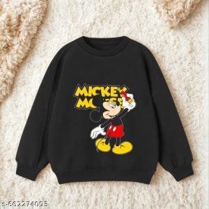Cute Cartoon Printed Kids Black Sweatshirt | Winter Wear for Boys & Girls
