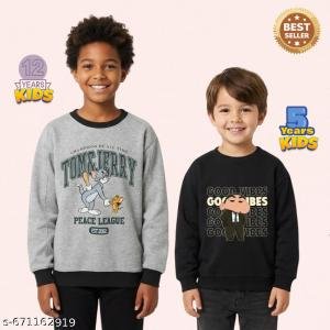 Kids Boys & Girls Winter Sweatshirt Combo | Printed Full Sleeve Cotton Blend Sweatshirts (Pack of 2)